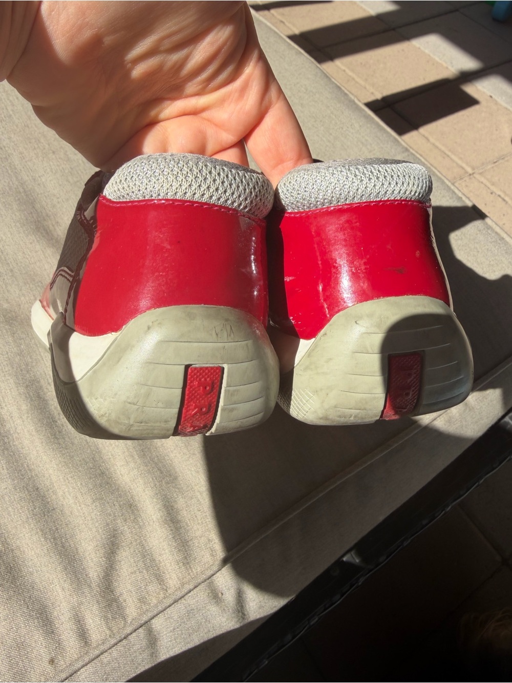 Prada Women America's Cup sneakers Red Patent & Gray Mesh Sneakers - Picture 4 of 12